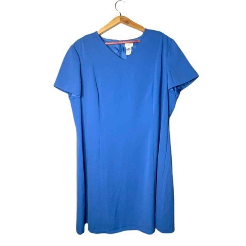 Liz Baker 24W blue v neck short sleeve lined fit & flare midi classic dress‎
